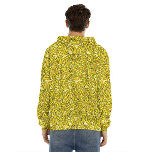 Yellow Geometric Banana Pattern Print Men's Velvet Pullover Hoodie