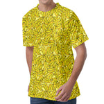 Yellow Geometric Banana Pattern Print Men's Velvet T-Shirt