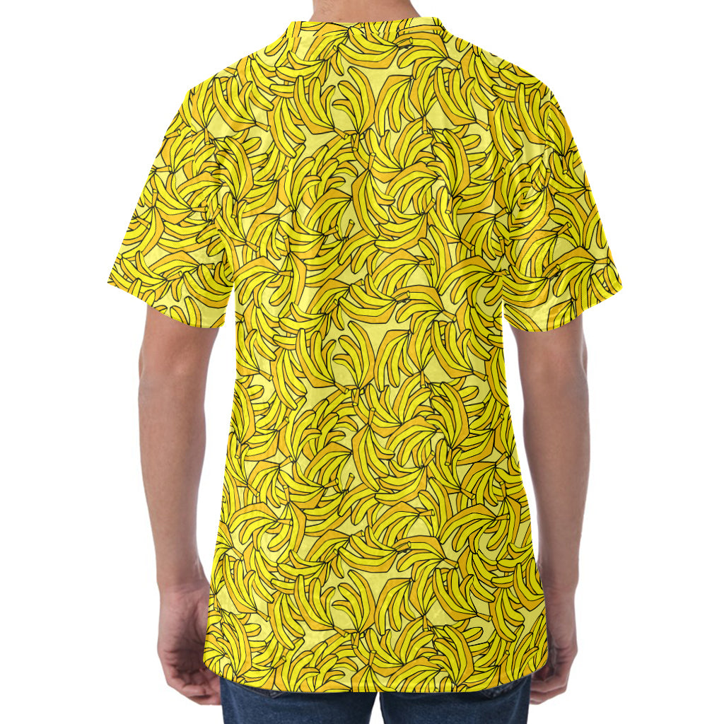 Yellow Geometric Banana Pattern Print Men's Velvet T-Shirt