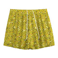 Yellow Geometric Banana Pattern Print Mesh Shorts