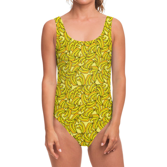 Yellow Geometric Banana Pattern Print One Piece Swimsuit