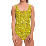 Yellow Geometric Banana Pattern Print One Piece Swimsuit