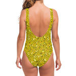 Yellow Geometric Banana Pattern Print One Piece Swimsuit