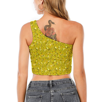 Yellow Geometric Banana Pattern Print One Shoulder Crop Top