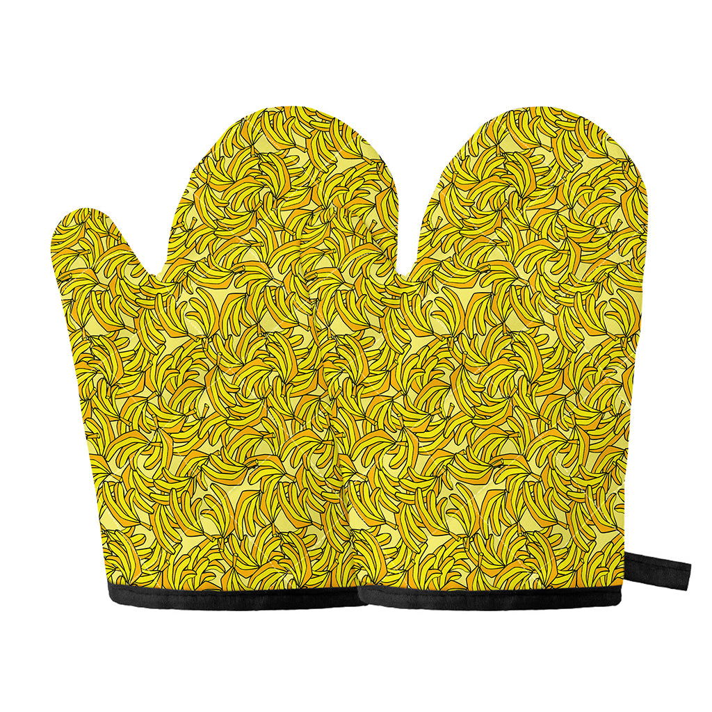 Yellow Geometric Banana Pattern Print Oven Mitts
