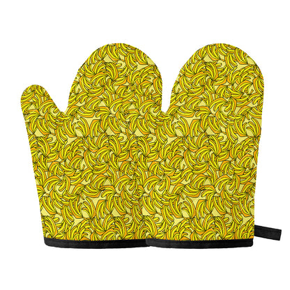 Yellow Geometric Banana Pattern Print Oven Mitts