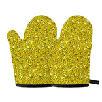 Yellow Geometric Banana Pattern Print Oven Mitts