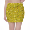 Yellow Geometric Banana Pattern Print Pencil Mini Skirt