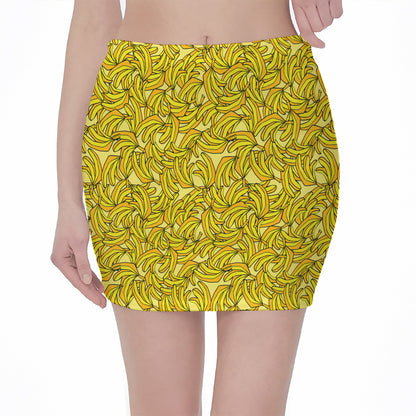 Yellow Geometric Banana Pattern Print Pencil Mini Skirt