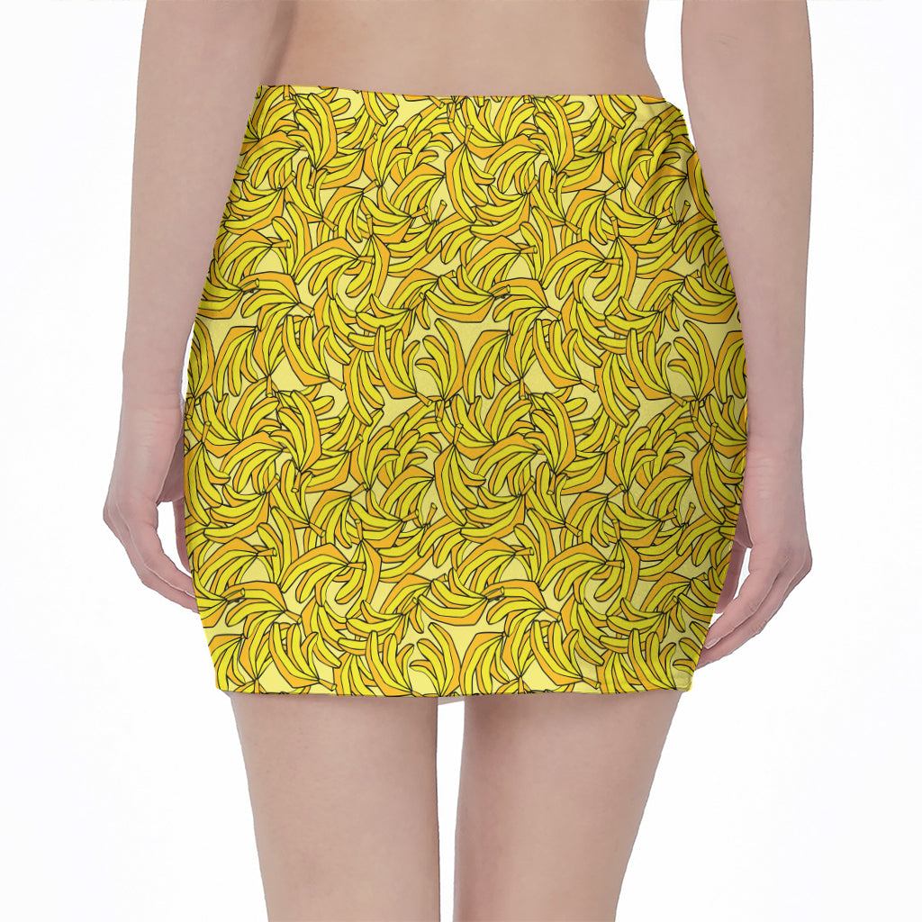 Yellow Geometric Banana Pattern Print Pencil Mini Skirt