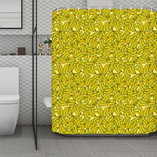 Yellow Geometric Banana Pattern Print Polyester Shower Curtain