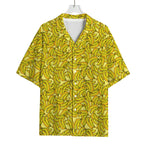 Yellow Geometric Banana Pattern Print Rayon Hawaiian Shirt
