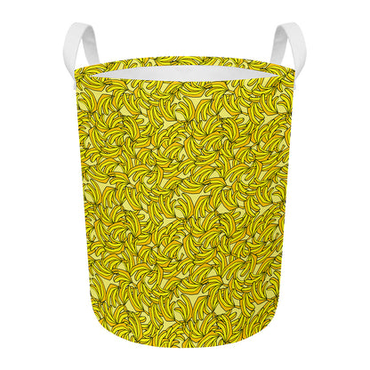 Yellow Geometric Banana Pattern Print Round Laundry Basket