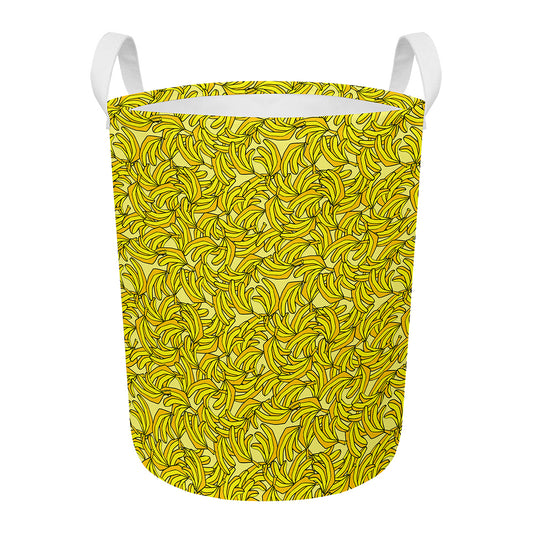 Yellow Geometric Banana Pattern Print Round Laundry Basket