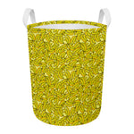 Yellow Geometric Banana Pattern Print Round Laundry Basket