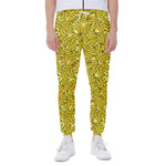 Yellow Geometric Banana Pattern Print Scuba Joggers