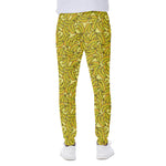 Yellow Geometric Banana Pattern Print Scuba Joggers