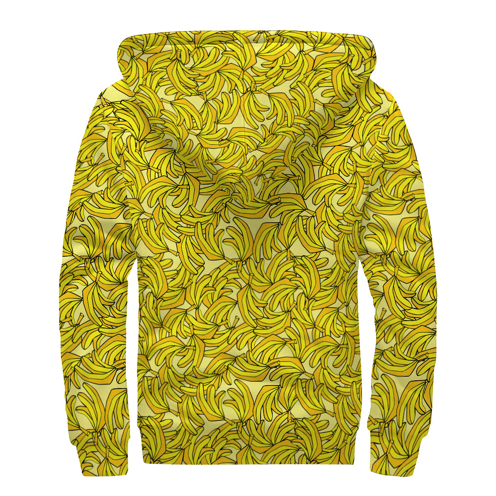 Yellow Geometric Banana Pattern Print Sherpa Lined Zip Up Hoodie