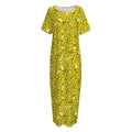 Yellow Geometric Banana Pattern Print Short Sleeve Long Nightdress