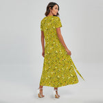 Yellow Geometric Banana Pattern Print Short Sleeve Maxi Dress