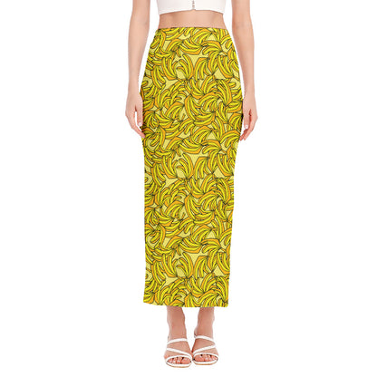 Yellow Geometric Banana Pattern Print Side Slit Maxi Skirt