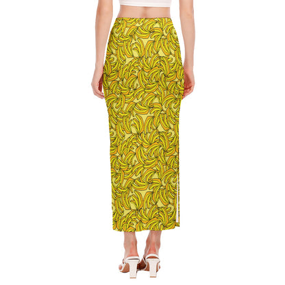 Yellow Geometric Banana Pattern Print Side Slit Maxi Skirt