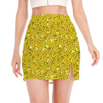 Yellow Geometric Banana Pattern Print Side Slit Mini Skirt