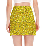Yellow Geometric Banana Pattern Print Side Slit Mini Skirt