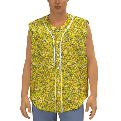Yellow Geometric Banana Pattern Print Sleeveless Baseball Jersey