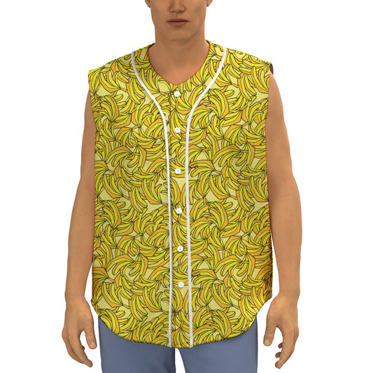 Yellow Geometric Banana Pattern Print Sleeveless Baseball Jersey