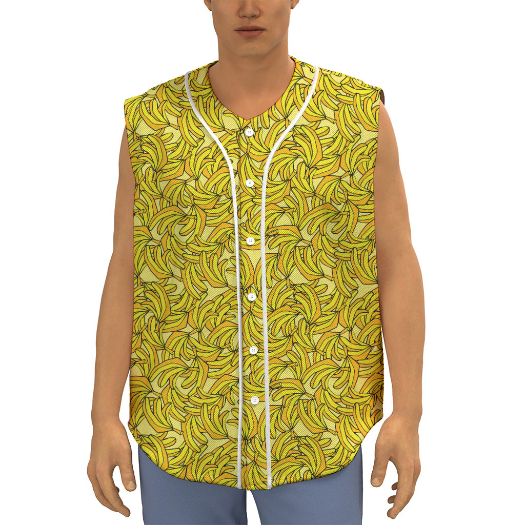 Yellow Geometric Banana Pattern Print Sleeveless Baseball Jersey