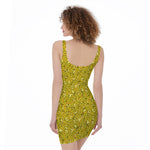 Yellow Geometric Banana Pattern Print Sleeveless Bodycon Dress