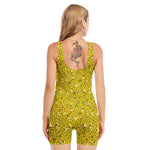 Yellow Geometric Banana Pattern Print Sleeveless One Piece Swimsuit