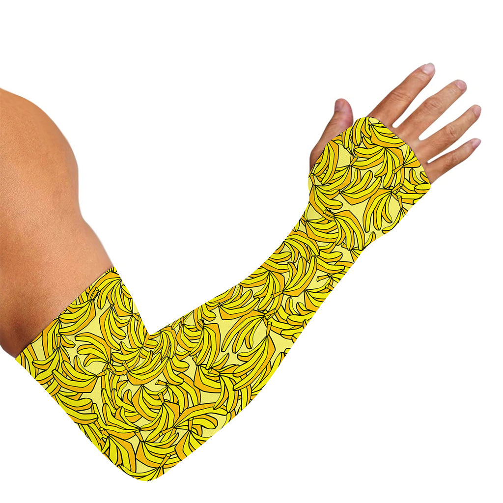 Yellow Geometric Banana Pattern Print Sun Protection Arm Sleeves