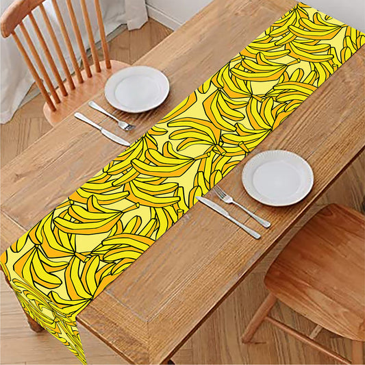 Yellow Geometric Banana Pattern Print Table Runner
