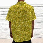 Yellow Geometric Banana Pattern Print Textured Short Sleeve Shirt