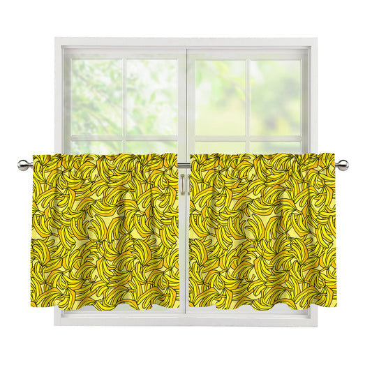 Yellow Geometric Banana Pattern Print Tier Curtains