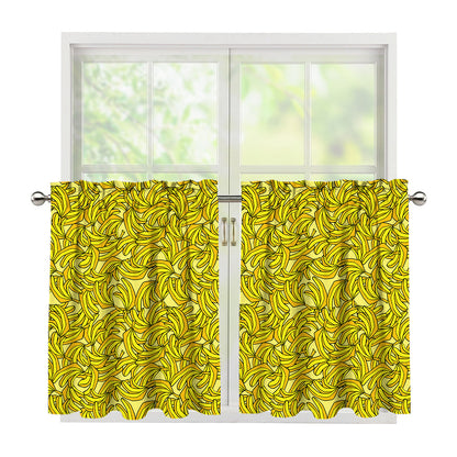 Yellow Geometric Banana Pattern Print Tier Curtains