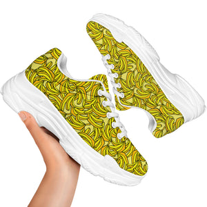 Yellow Geometric Banana Pattern Print White Chunky Shoes