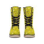 Yellow Geometric Banana Pattern Print Winter Boots