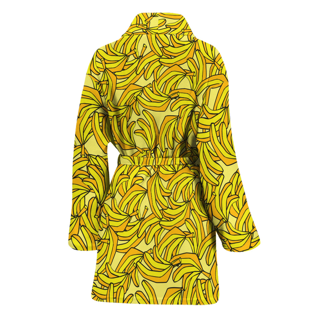 Yellow Geometric Banana Pattern Print Women's Bathrobe