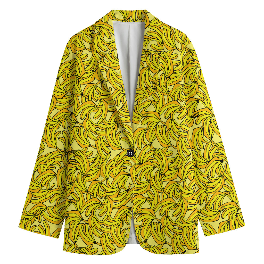 Yellow Geometric Banana Pattern Print Women's Blazer