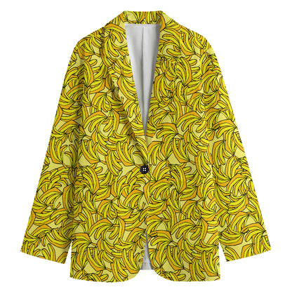 Yellow Geometric Banana Pattern Print Women's Blazer