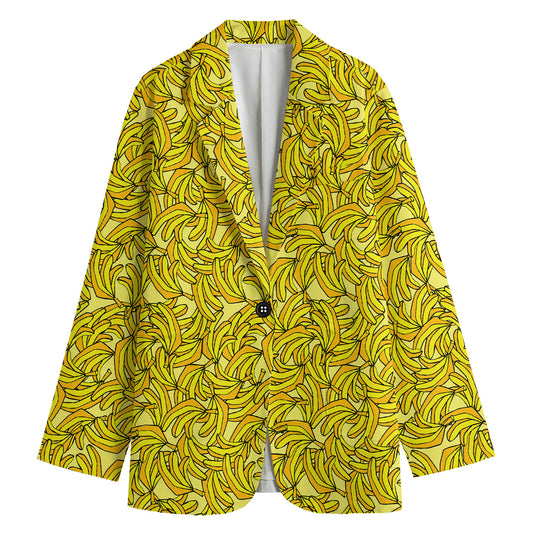 Yellow Geometric Banana Pattern Print Women's Blazer