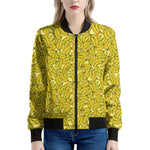 Yellow Geometric Banana Pattern Print Women's Bomber Jacket