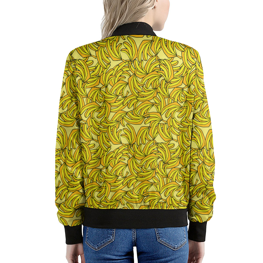 Yellow Geometric Banana Pattern Print Women's Bomber Jacket
