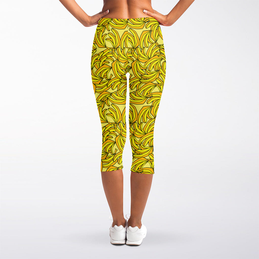 Yellow Geometric Banana Pattern Print Women's Capri Leggings
