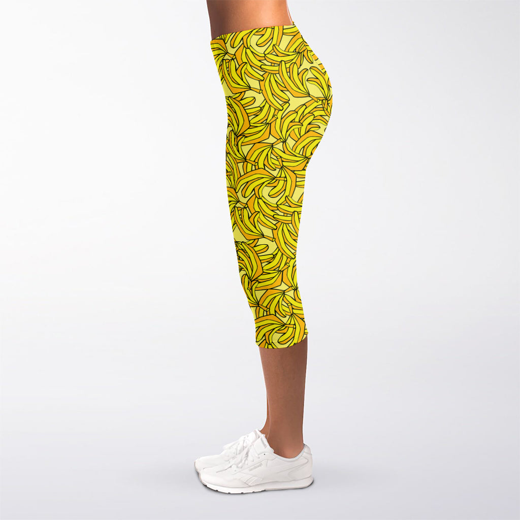 Yellow Geometric Banana Pattern Print Women's Capri Leggings