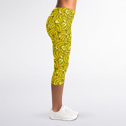 Yellow Geometric Banana Pattern Print Women's Capri Leggings