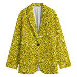 Yellow Geometric Banana Pattern Print Women's Cotton Blazer